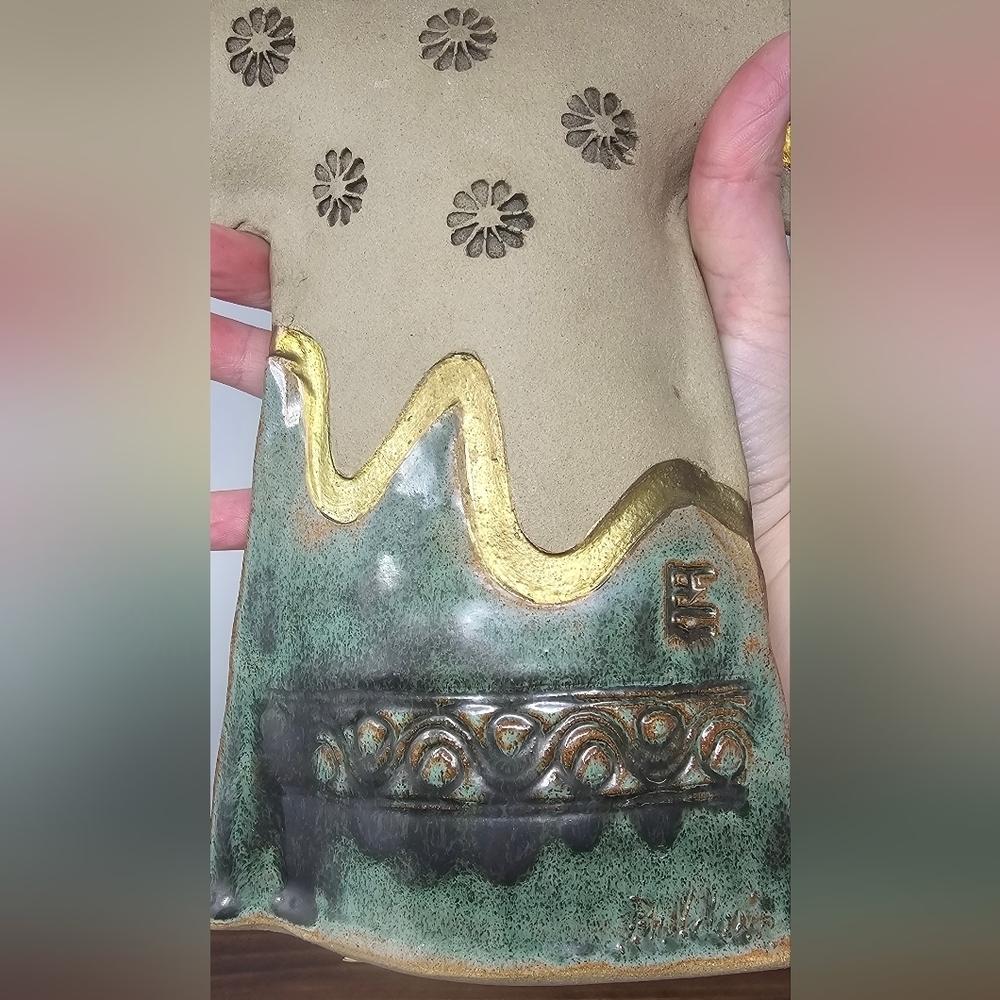 Handmade Art Pottery Kimono Vessel Vase With Bird By Sue Baldwin 9.5X8.5 Signed - Picture 6 of 16